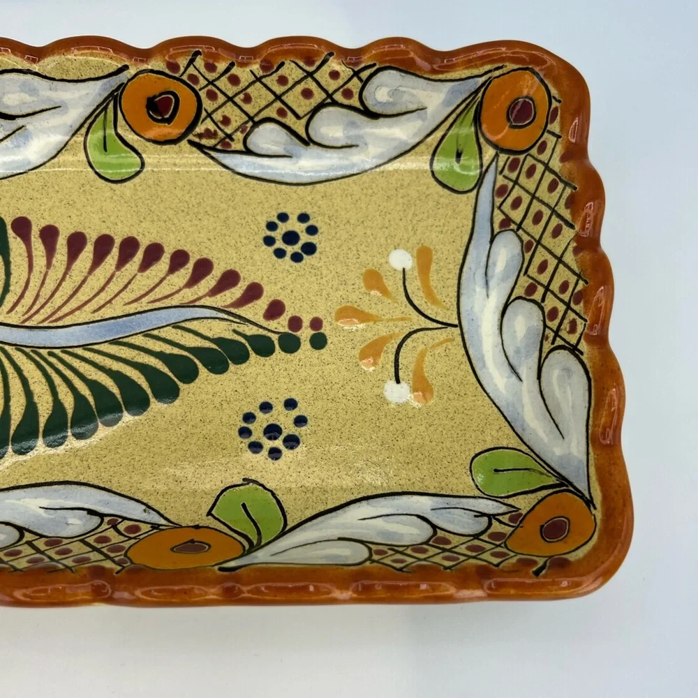 Mendez Torres Mexican Pottery Tray Rectangular Platter Handmade Signed Yellow